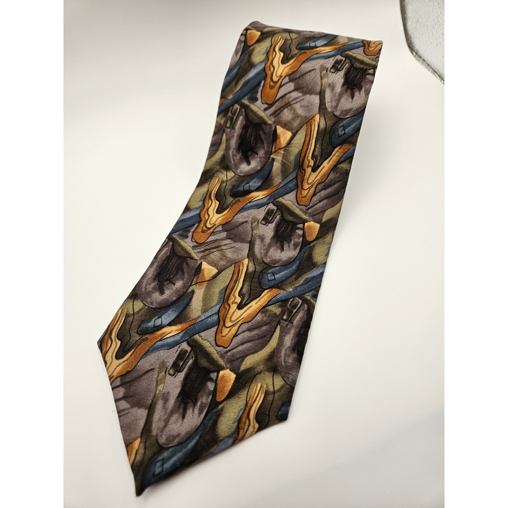 J. Garcia Mens Silk Tie Collector Edition Abstract Art Stonehenge Ltd Brown Gold